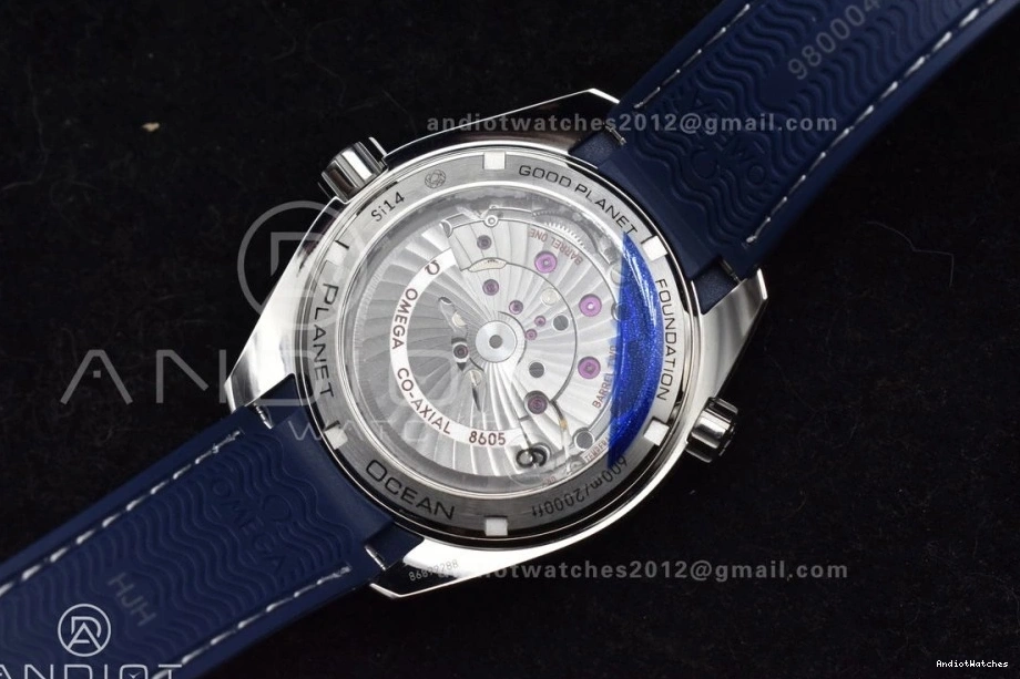 Strap GMT Ceramic Clone Ocean Bezel on Blue Blue 600M Dial Rubber Trendsetting Co-Axial Planet VSF Edition Best 1009 1:1 Super 43.5mm A8605 1219